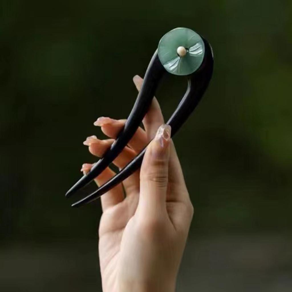 Prosta spinka do włosów w kształcie litery U dla kobiet Nowy chiński styl Jadeitowy liść lotosu Drewniana spinka do włosów Eleganckie akcesoria do włosów w stylu vintage Hanfu