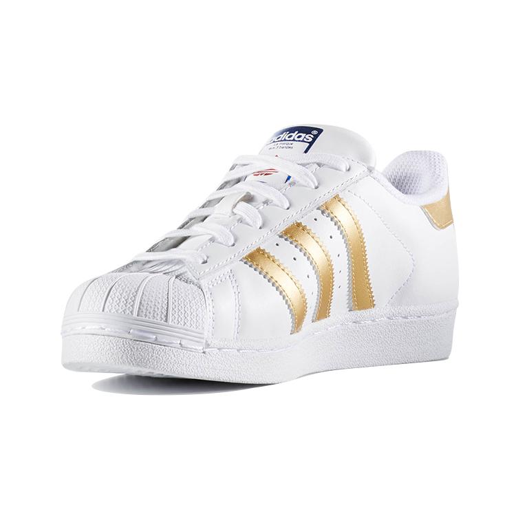 adidas Originals Superstar J Cow Leather Vintage Low Top Kids' Skateboarding Shoes White Gold Teenagers B39402