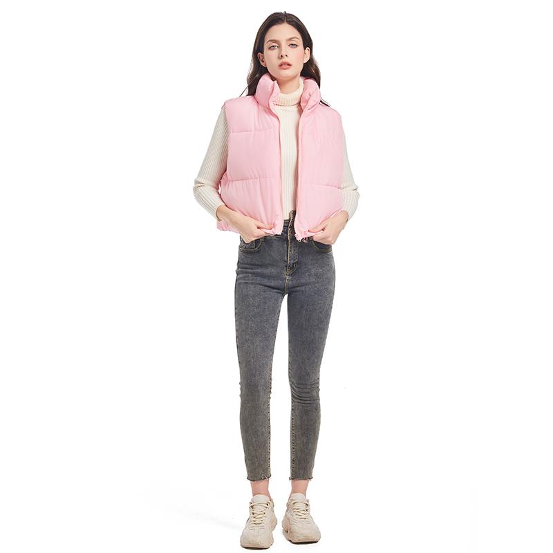 Solid Stand Collar Short Autumn Winter Jacket Coat Parka Vest Women M-XL