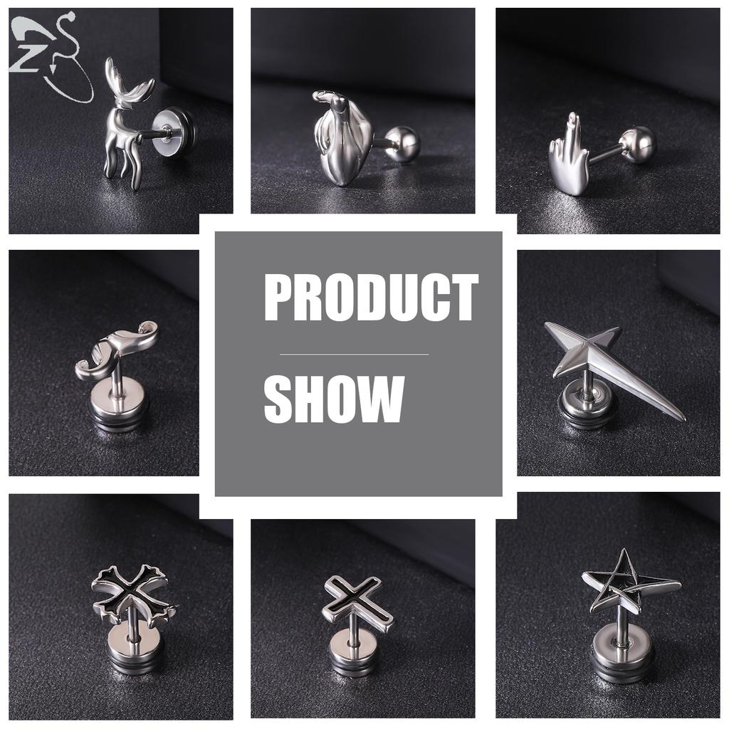 ZS 1PC 16G Cross Skeleton Finger Stainless Steel Stud Earring For Women Men Punk Rock Ear Conch Tragus Cartilag Helix Piercings