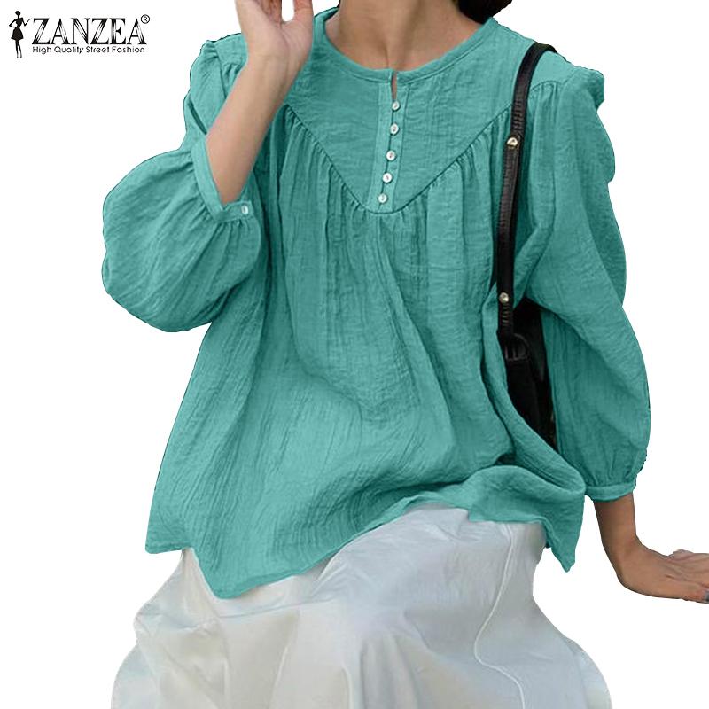 

ZANZEA Женская повседневная свободная летняя блузка с круглым вырезом и рукавами 3/4