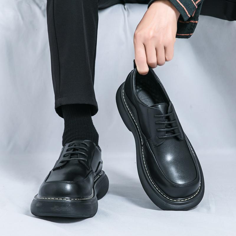 Fashion Italian Brand Thick Soled Handmade Sole Men's Oxford Shoes Office Men's Business Casual Shoes Leather Low Top Shoes Khaki