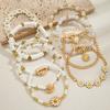 9 Elegant and Simple Daisy Rice Bead Bracelets with Multi Layer Stacking Soft Ceramic Shell Metal Women's Bracelet Set