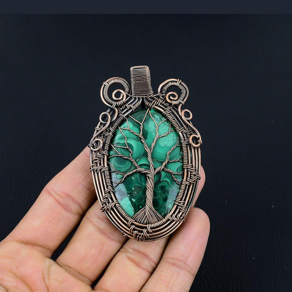 Tree Of Life Malachite Pendant, 999 Copper Wire Wrapped Pendant Jewelry. Gift For Women Handmade Pendant Gemstone Jewelry