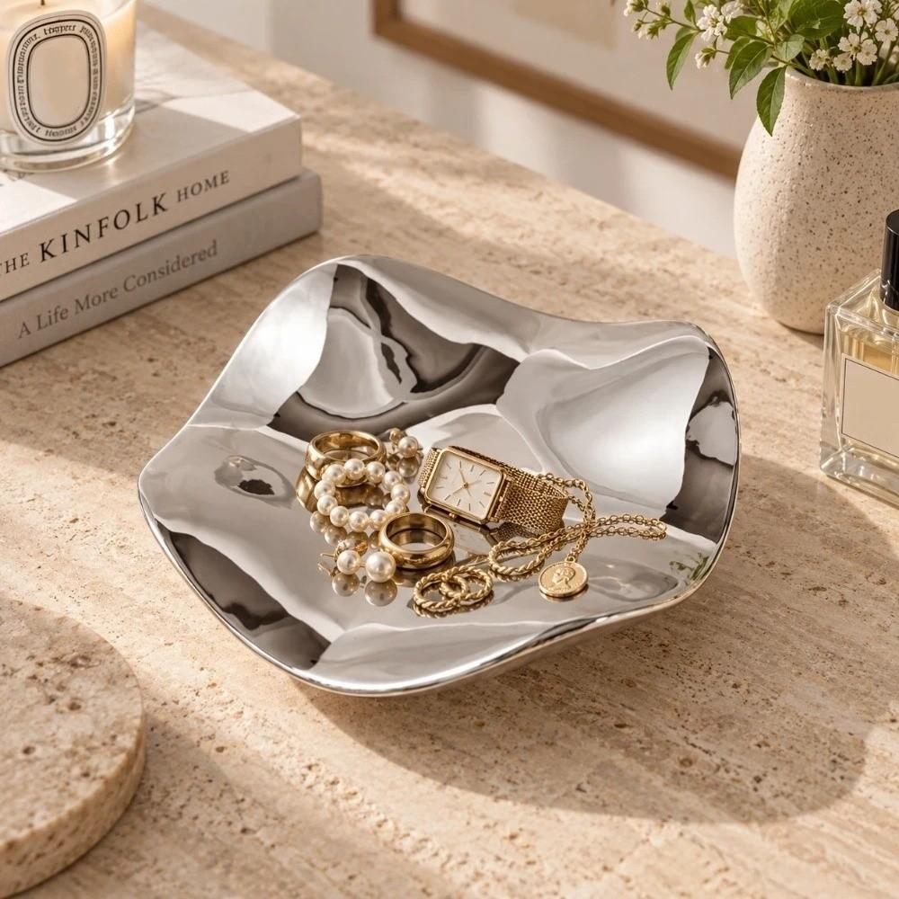 Ceramic Ceramic Jewelry Tray Light Luxury Jewelry Storage Tray Decorative Vanity Plate Home
