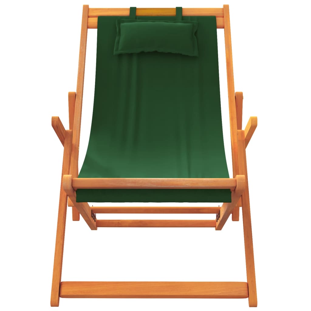 Folding Beach Chairs 2 Pcs Green Fabric