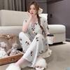 Popular Japanese Mickey Ice Silk Threaded Pajamas Women's Spring Summer Korean Edition Long Sleeve Pants Loungewear Two-piece Set