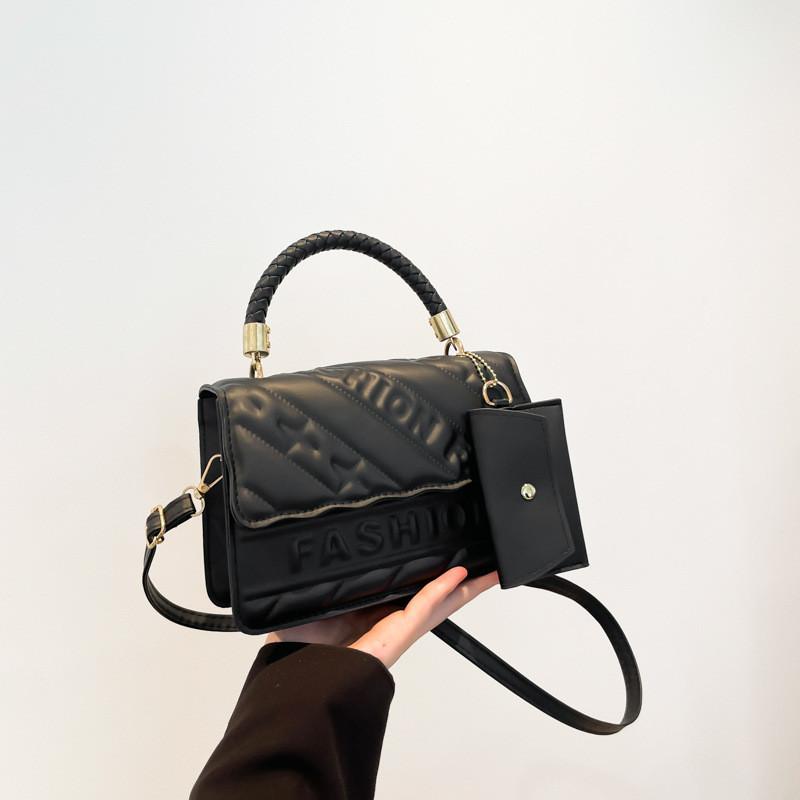 Trendy Fashionable Small Square Pu Handbag Retro Chic Shoulder Crossbody Bag чёрный