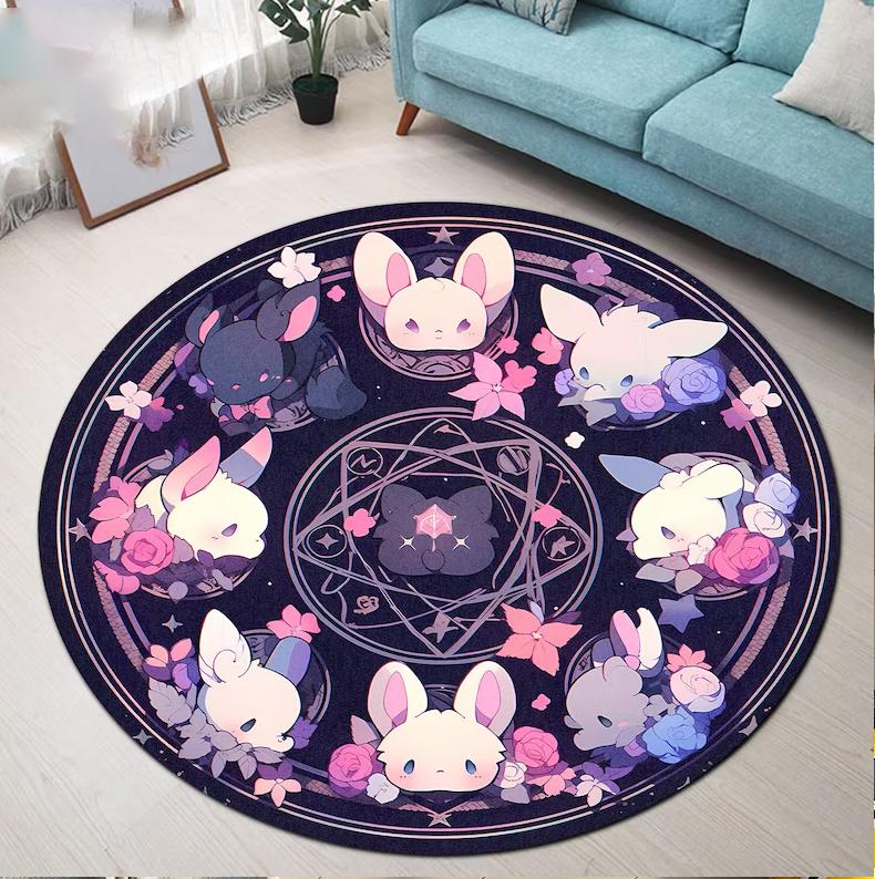 

Kawaii Goth Bunnies Rug Kawaii Plushies Goth Round Harajuku Cartoon Carpet Gothic Witch Decor Goth Harajuku Round Rug Gothcore 80cm x 80cm