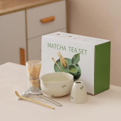 Japanese Forget-Me-Not Ceramic Matcha Bowl Set with Whisk & Spoon - Inspired by Song Dynasty