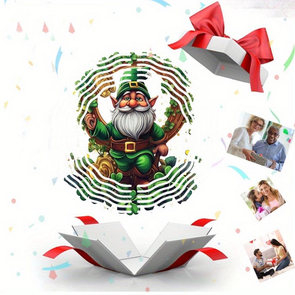 Lucky Gnome Wind Chime with Horseshoe and Clover 2D Rotating Design for Outdoor Garden Yard Decor Universal Holiday Ornament with 360 Degree Hook