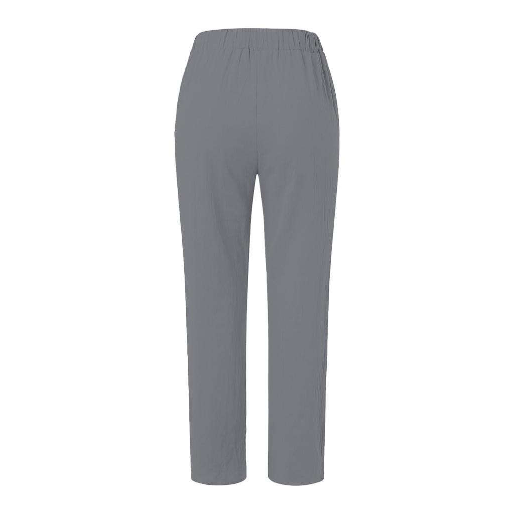 Women's Pants Fashion Color Elastic Waist Button Casual Pants