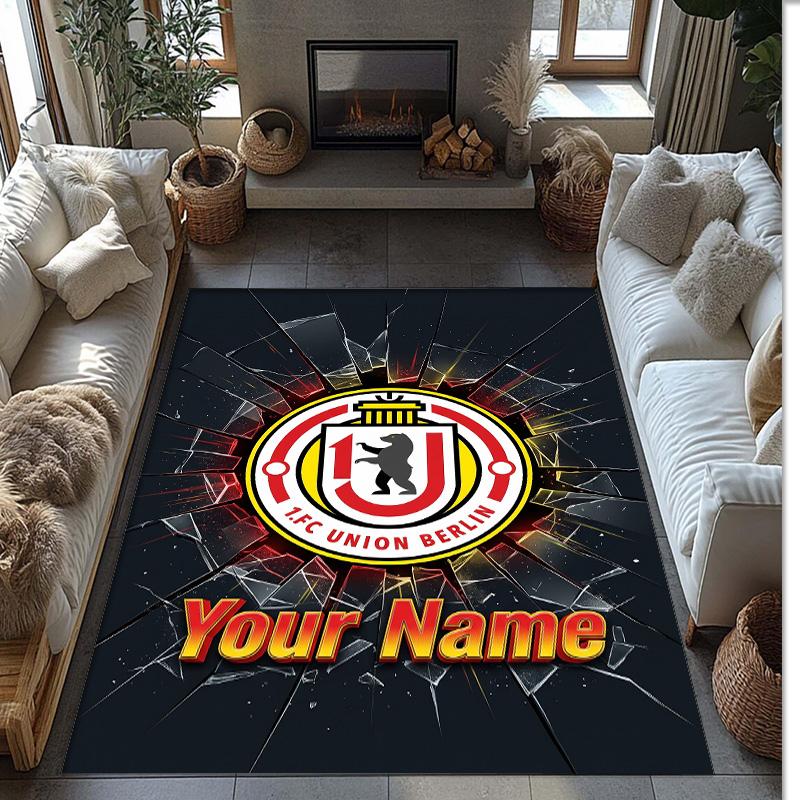 Union Berlin FC Printed Crystal Velvet Rug Non‑Slip Crystal Velvet Carpet For Sofa Bedroom Indoor Home Decoration