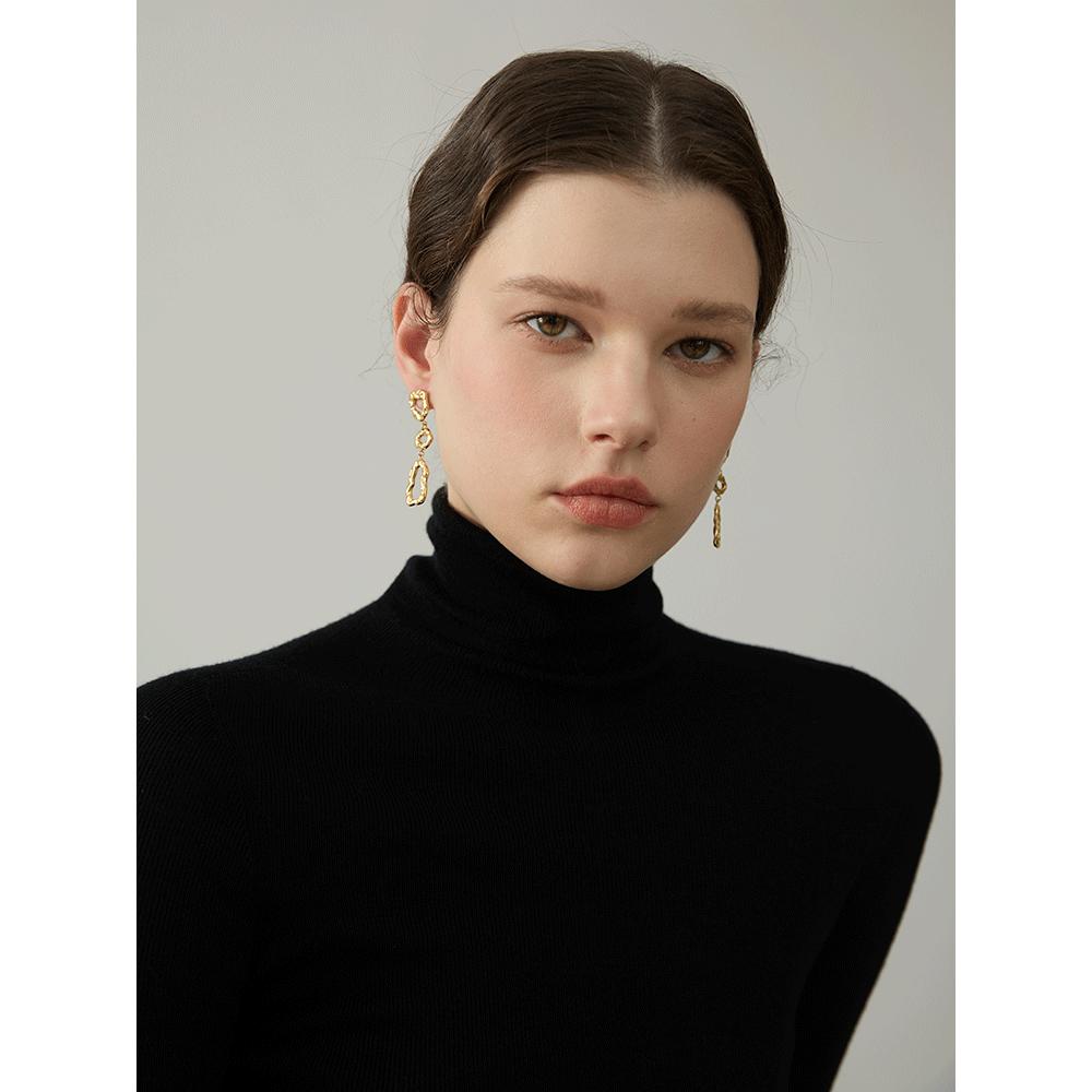 Yhpup 316l Stainless Steel Geometric Hollow Temperament Drop Dangle Earrings Metal Long Fashion Golden Statement Jewelry Gift