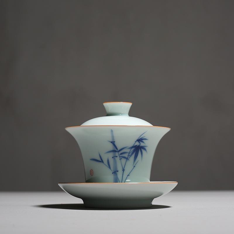 

135ml Hand Painted Bamboo Porcelain Gaiwan Ceramic Kung Fu Tea Bowl Teacup Teapots Household Tea Tureen Drinkware Teaware Decor