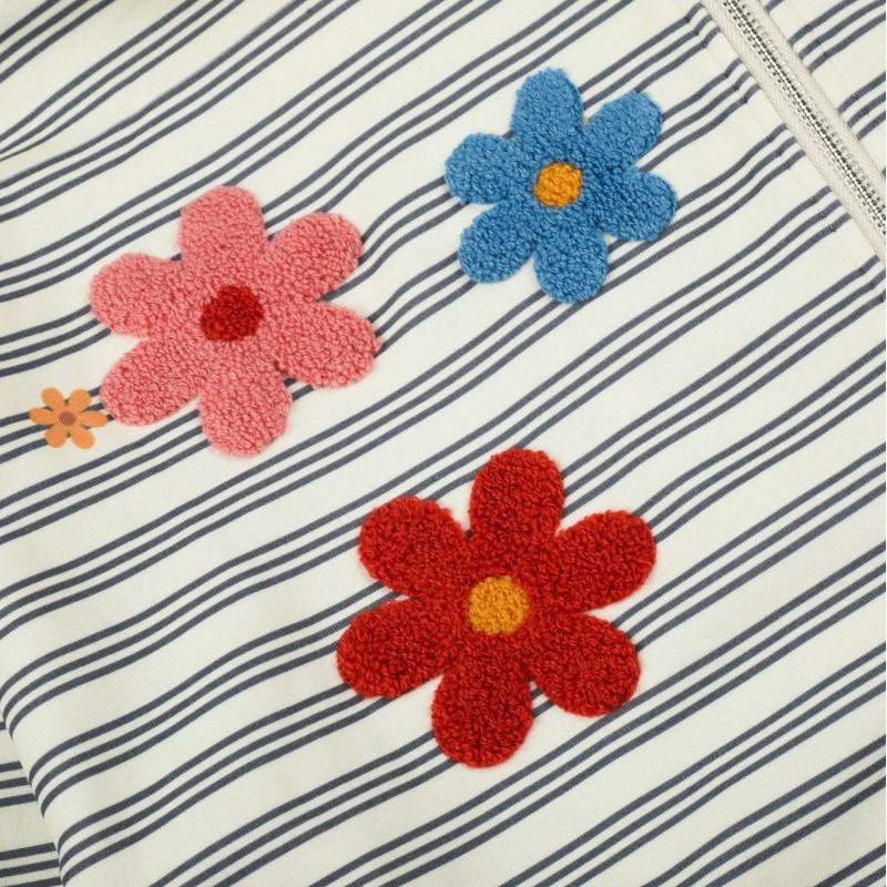 Unisex Vintage Floral Stripe Hooded Zip-Up Sweatshirt