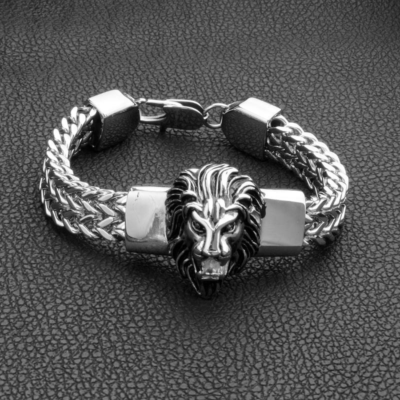 Bracciale da Uomo in Acciaio Inossidabile Leone di Alta Qualità, Maglia a Catena Placcata Oro, Biker Punk Rock, Gioiello Artificiale alla Moda Regalo