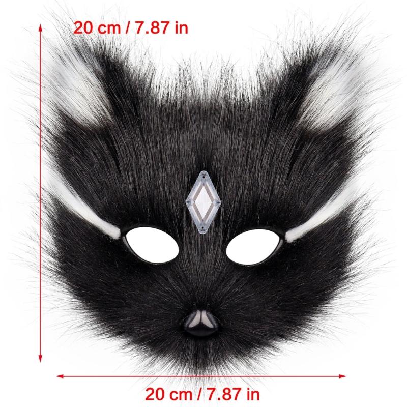 Plush Feline Foxes Half Face Mask With Sparkling Rhinestones Perfect For Costume Balls Lightweight Fabric