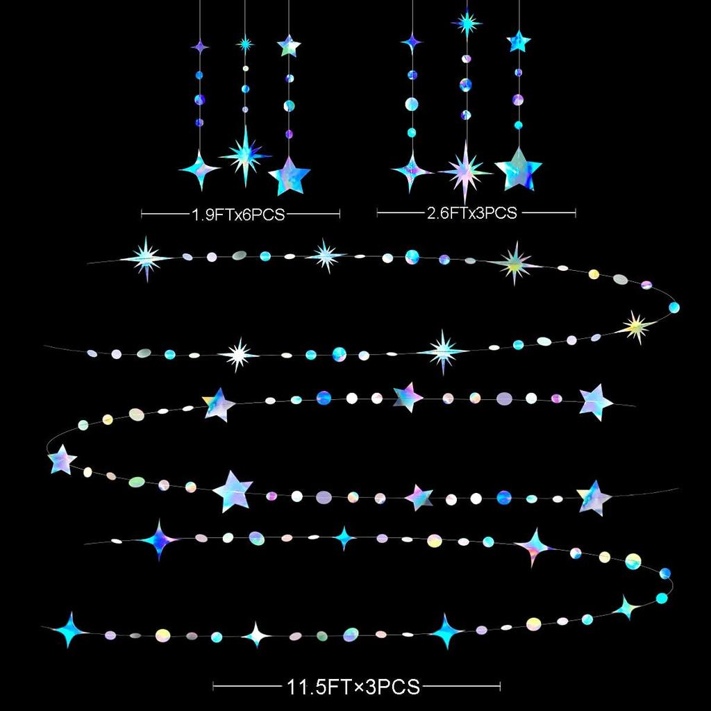 Iridescent Party Decorations Star Circle Dot Paper Garland Banner Bunting Streamer Metallic Hanging Twinkle Star Decoration for Kids Birthday Baby