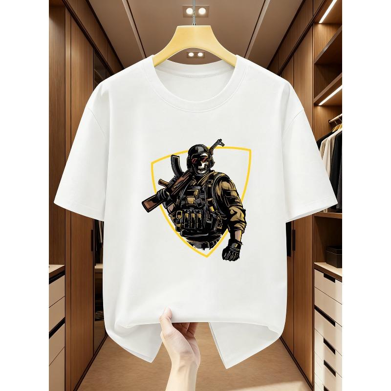 European Size Men'S T-Shirt Military Style Skull Gun Short Sleeve Tee Trendy Individual Pattern Top Comfortable Casual Short-Sleeved T-Shirt In Summer