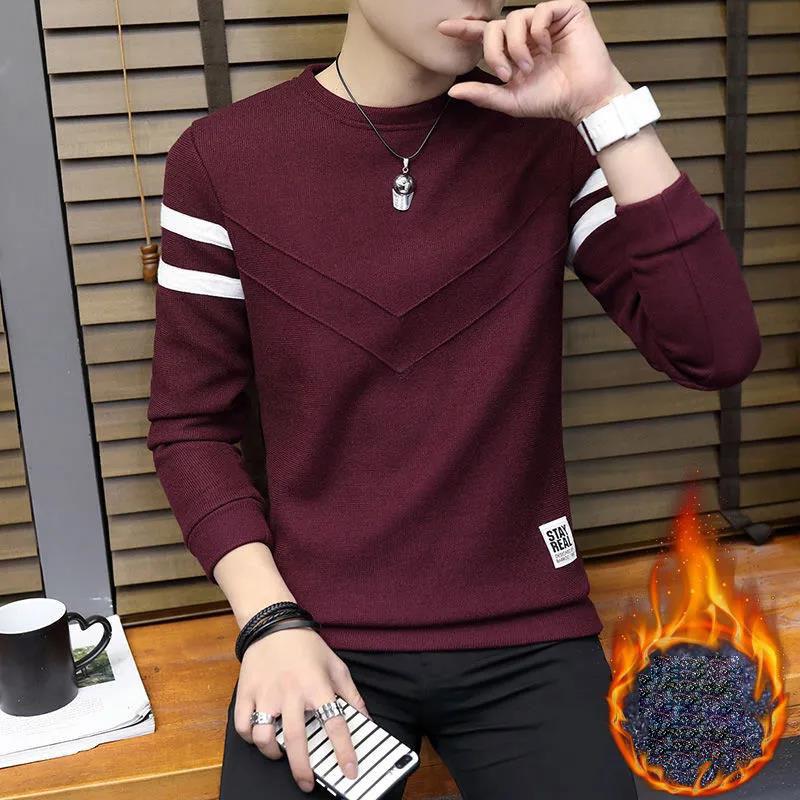 Herbst- und Winter Herrenpullover Rundhals Unterhemd Plus Samt Dick Warm Gestrickter Pullover Locker und Bequem Geeignet für Junge Studenten