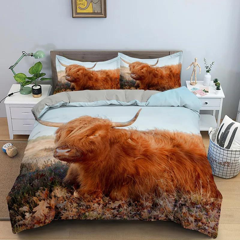 Highland Cow Duvet Cover Bull Cattle Bedding Set Western Cowboy Comforter Cover Full Queen For Boys Teen Farmhouse Quilt Cover