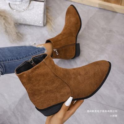 Europäische und amerikanische Übergröße kurze Schaftweite Reißverschluss an der Seite Martin Boots Damen Einzelstiefel neu Wildleder dicker Absatz Britischer Stil schlanke Stiefel