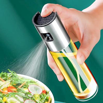 Premium 304 Stainless Steel Glass Oil Spray Bottle with Press-Type Dispenser for Home Use