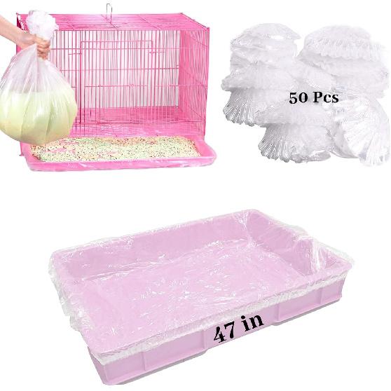 BNOSDM 50 PCS Disposable Rabbit Cage Liner Plastic Guinea Pig Cage Bedding Hamster Litter Pan Bags Universal Toilet Film for Bunny Chinchilla Ferret Transparent-50 Pcs