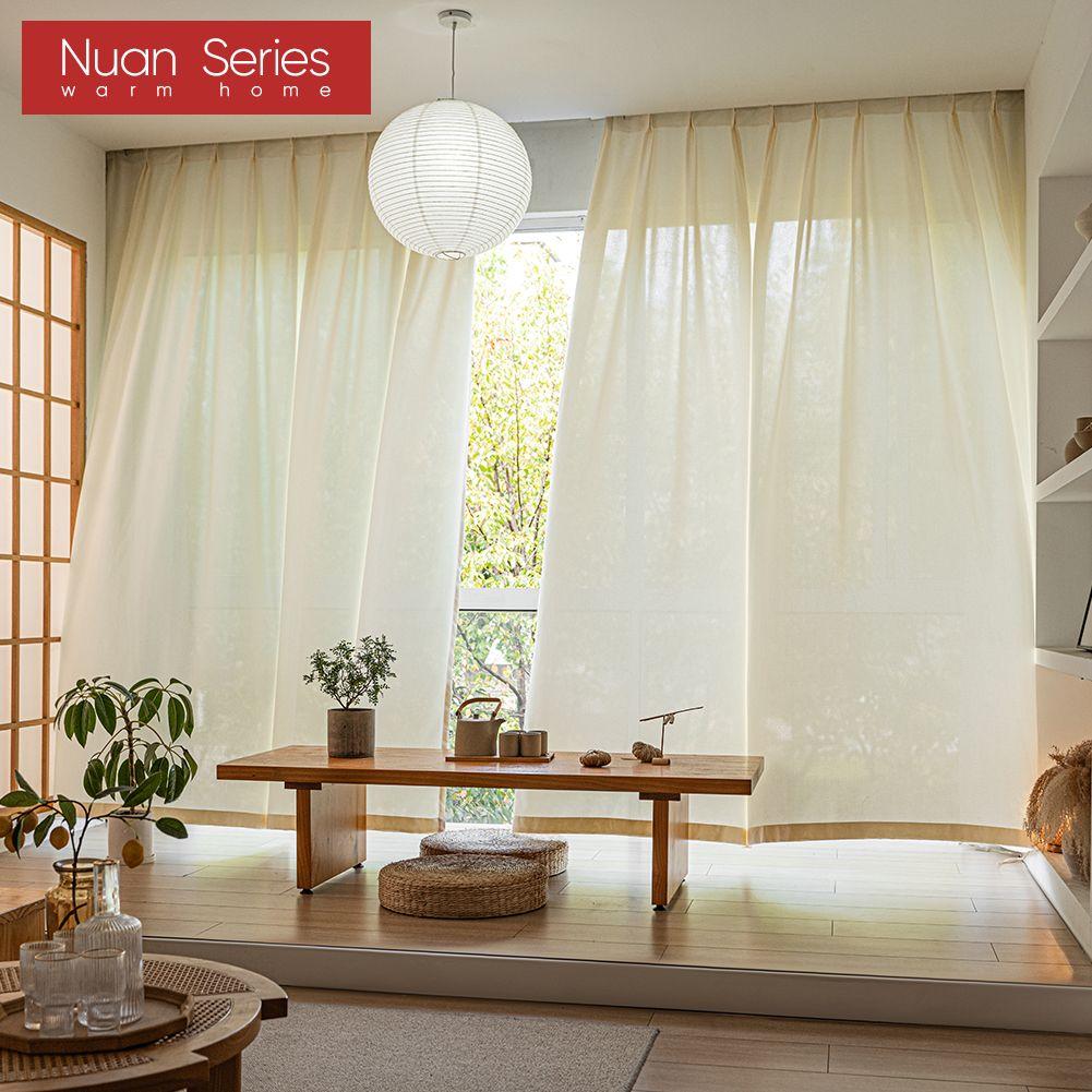 1PC Nuan Series Cream Style Semi Blackout Curtains Japanese Imitation Linen Thick Curtains for Bedroom Living Room Balcony Window for Home Decor