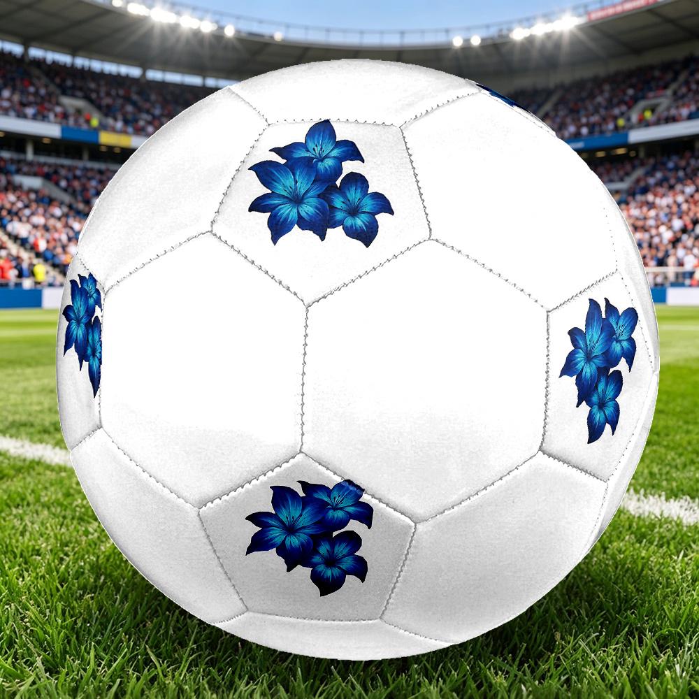 1PC Blue Lily Flowers Soccer Ball Size 5 Football Machine Sewn Indoor/Outdoor Universal Football W109
