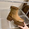 Vintage Platform Splicing Woman Ankle Boots Design Back Zippers Thick Sole Shoes  2026 Autumn Winter Short Botas Para Mujer