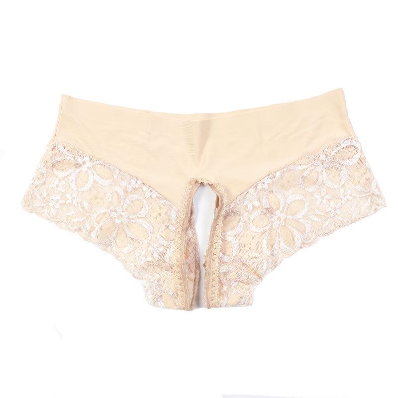 Japanese Sexy Women's Open Crotch Lace Ice Silk Panties - Hip-Lifting Plus Size Lingerie