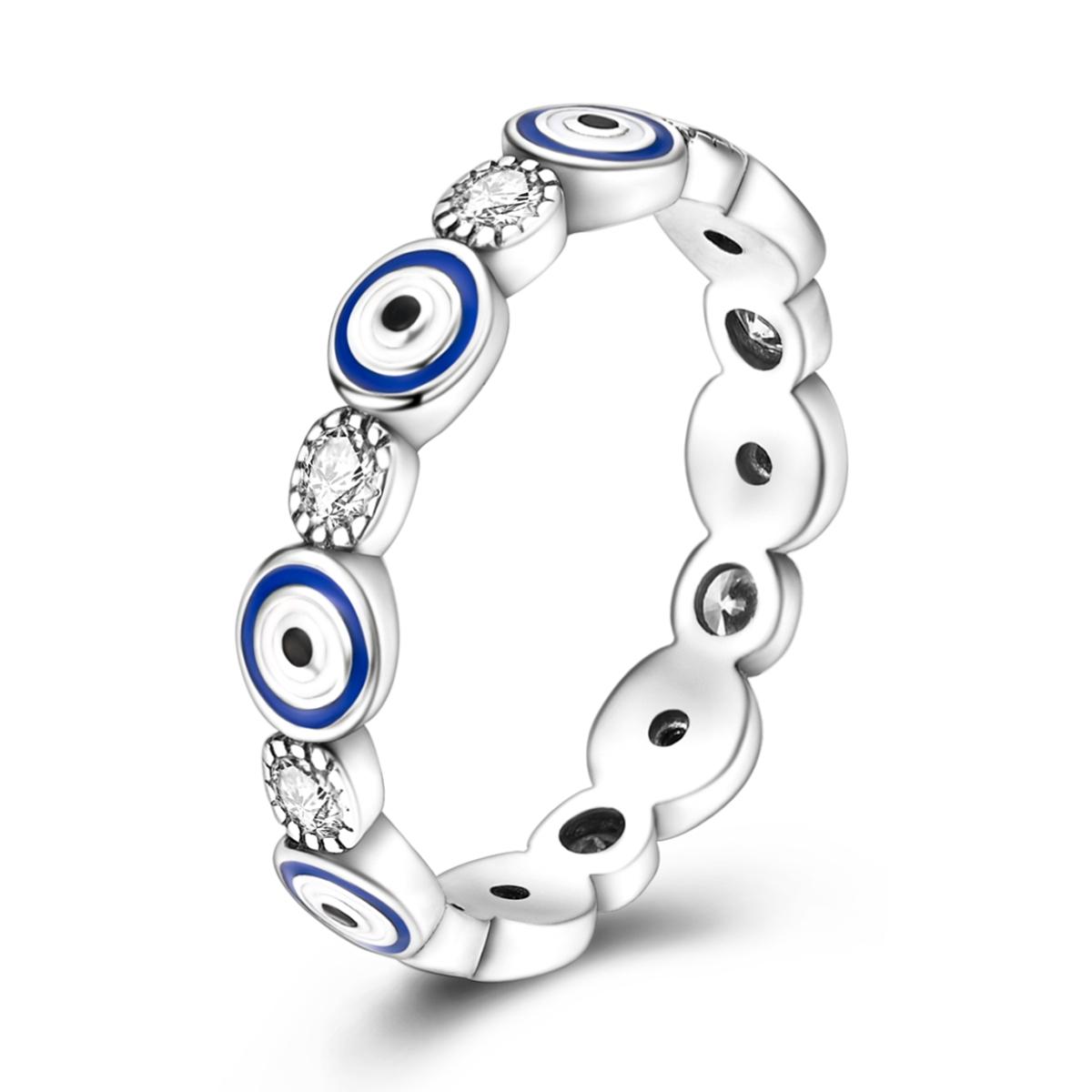 Kupfer Evil Eye Spinner Bandring für Damen Blaue Emaille CZ Inlay Fidget Glücksbringer Feiner Schmuck Geschenk 7 white