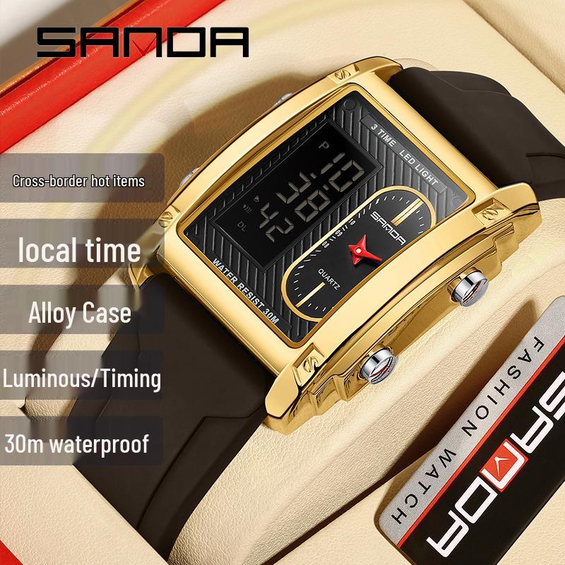 Sanda Men's Luminous Waterproof Multi-Function Electronic Watch with Dual Display