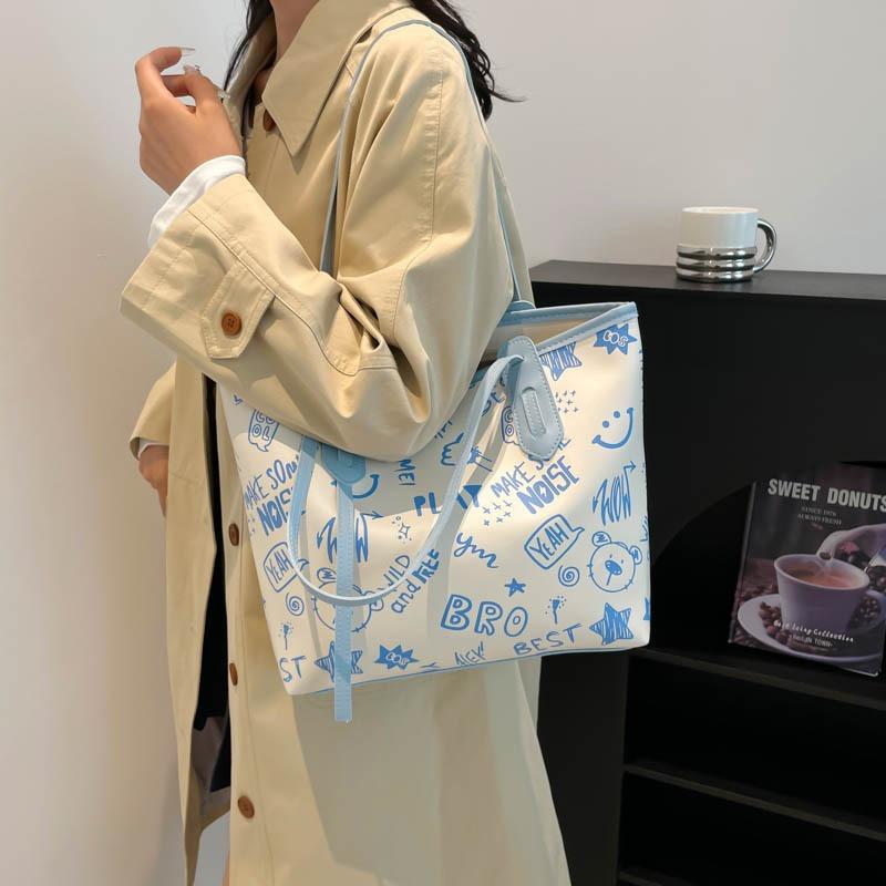 Large Capacity Tote Bag Trendy Printing Simple Niche Hand Bag New Commuting Class Shoulder Armpit Bag