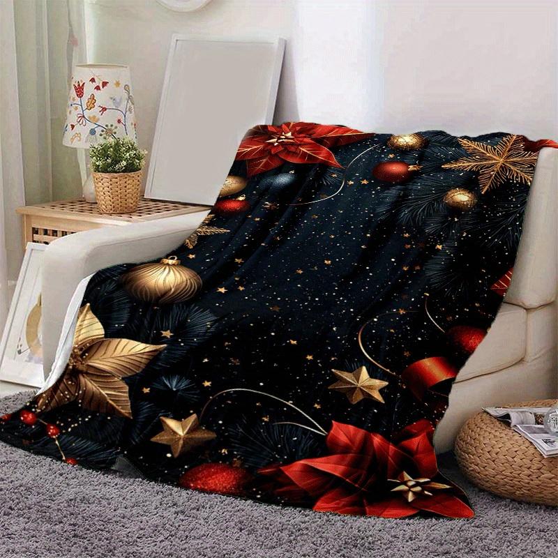 1pc Christmas Printing Lightweight Flannel Blanket, Comfortable and Warm Blanket, for Camping Sofa Bed and Couch Office, Suitable for Gift Bl