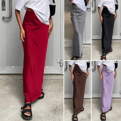 Women Satin Skirt High Waist Midi Long Skirt Slim Wrap Hip A-line