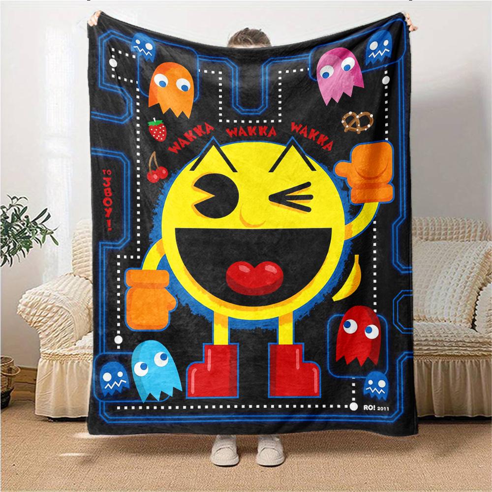 1Pc Pacman Adventure Blanket For Couch Bed Plush Cozy Fuzzy Blanket Super Soft Warm Blankets For Fall And Winter 091890