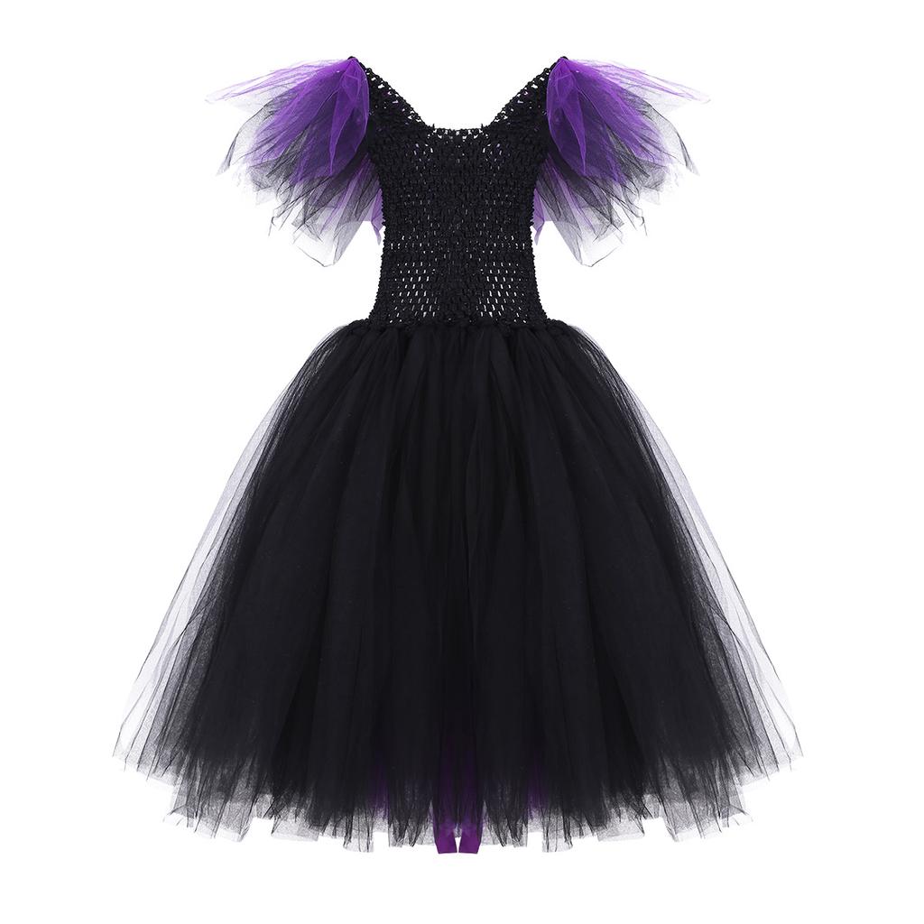 Kids Girls Queen Fluffy Tutu Dresses Children Halloween Witch Cosplay Party Dress Up Costume