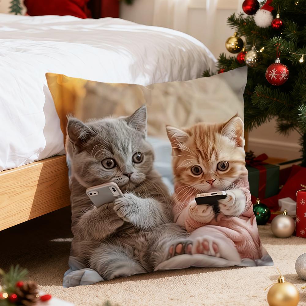

Cute cat holding phone cushion cover For Pillow Printing Sofa Decoration Home Car Room Coffee Shop Office Nordic Simplicity 30x30 cm