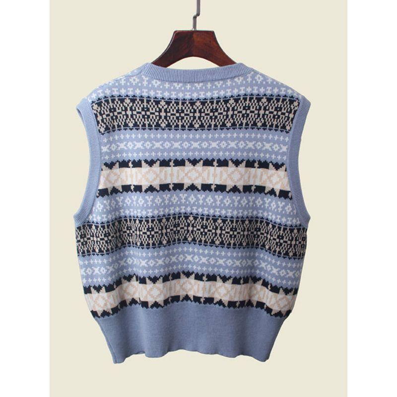 French Style Design Niche Style Knitting Vest Women's Fall and Winter Bandage Dress round Neck Embroider Jacquard Sleeveless Vest Waistcoat