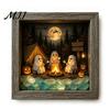 Desktop Mantel Decor Halloween Shadow Box Frame DIY Lighted Craft Kit, Wooden Night Light with Kit for Adults Sea Glass Stones, Gothic LED Memory