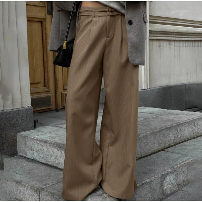 Retro Striped Casual Wide Leg Pants Spring and Summer Women's Fashion Commuting Versatile High Waist Loose Straight Leg Pants