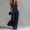 Huaqianguhh Women's Sleeveless Jumpsuit, Zip Up Stand Collar Wide Leg Pants Rompers, Casual Summer One Piece Outfits with Pockets