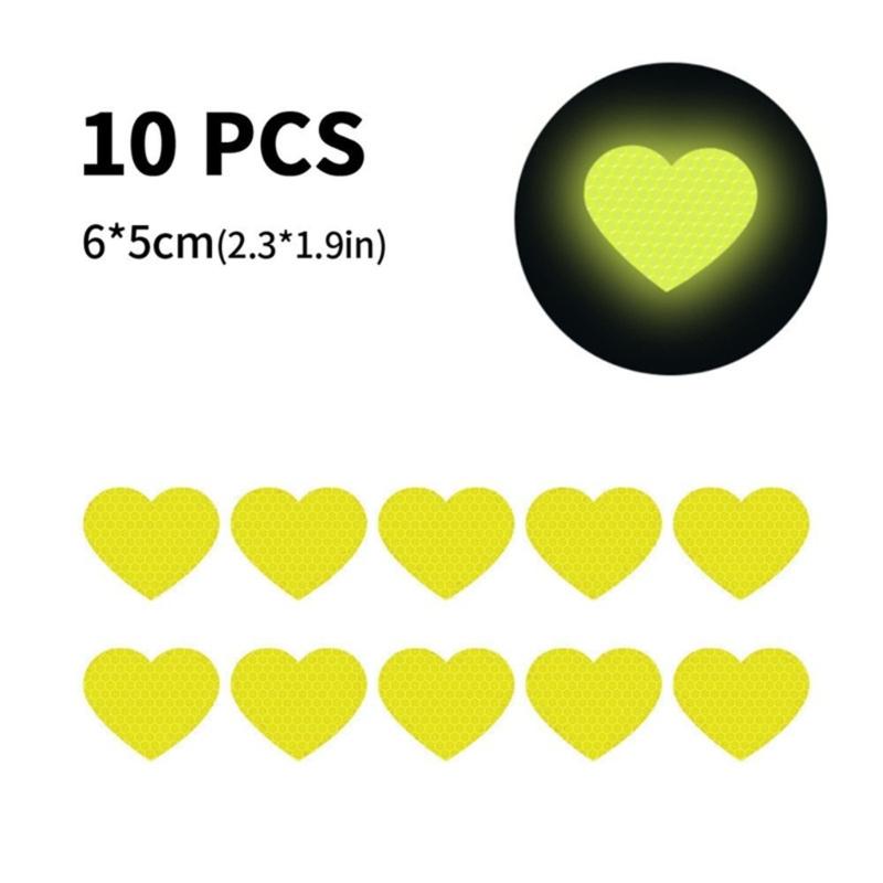 Heart Shaped Reflective Motorcycle Stickers 10PCS Flexible Decals Easy Application Removable Adhesive For Vehicle Surfac