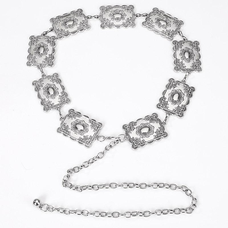High-end Women's Waist Chain Retro Carved Metal Waist Chain Fashionable Versatile Square Women's Waist Chain
