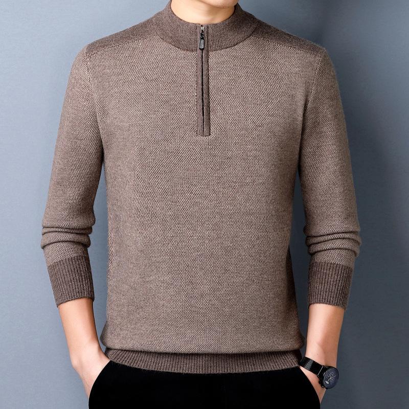 Brand Men's Wool Half-Zip Sweater - 2025 Autumn/Winter Edition: Thick, Warm Middle-Aged Dad Style Base Layer