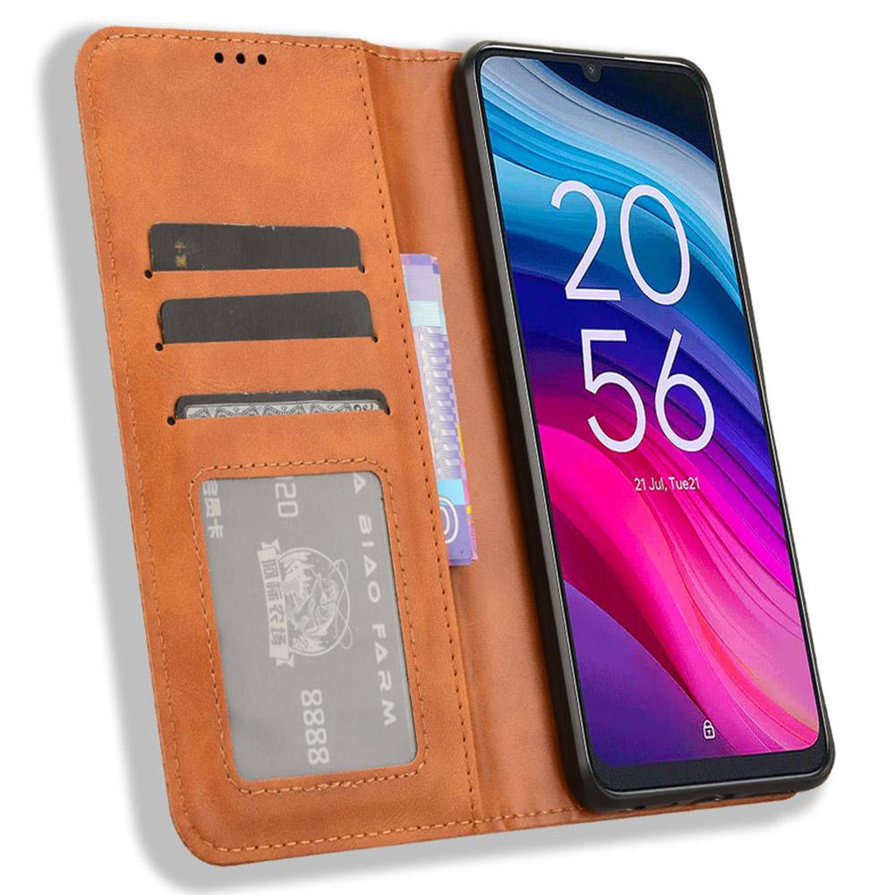

For TCL 505 T509K T5094 Case Retro Leather Magnetic Closure Flip Phone Cover Brown