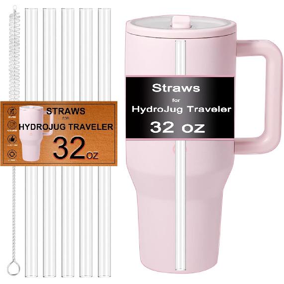 5-Pack Replacement Straw for HydroJug Traveler 32 oz Tumblers, Straws for Hydro Jug Flip Straw Tumbler 32oz Accessories, Reble,Tritan,Dishwasher Straws for HydroJug Trave
